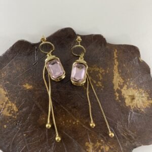 Alternative view of Rectangular Crystal Tassel Drop Earring(Sparkling Crystal ဆွဲသီးနားကပ်)