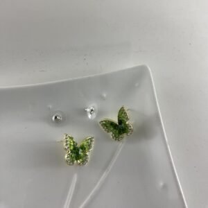 Vivid Green Crystal Butterfly Stud Earring(လိပ်ပြာနားကပ်)