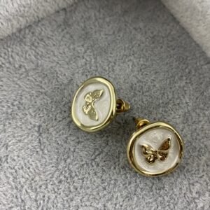 Alternative view of Golden Butterfly Oval Stud Earrings(ရွှေရောင် butterfly နားကပ်)